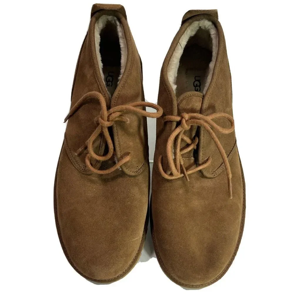 UGG Mens Tan Suede Boots Size 12 Ankle Chukka Maksim Shearling Tamarind NEW‎